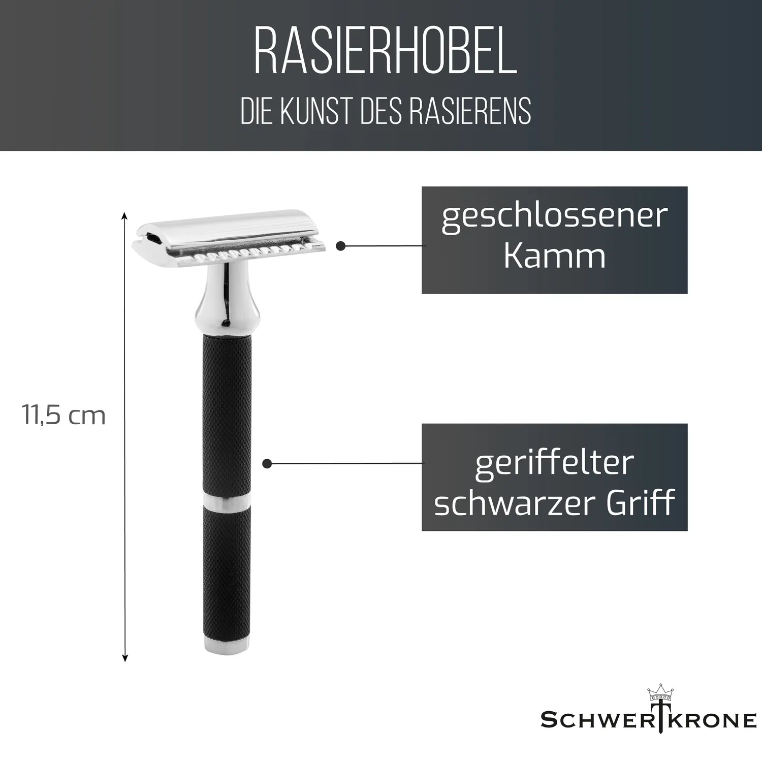 Schwertkrone Rasoio di Sicurezza Nero +15 Lamette Pettine Chiuso
