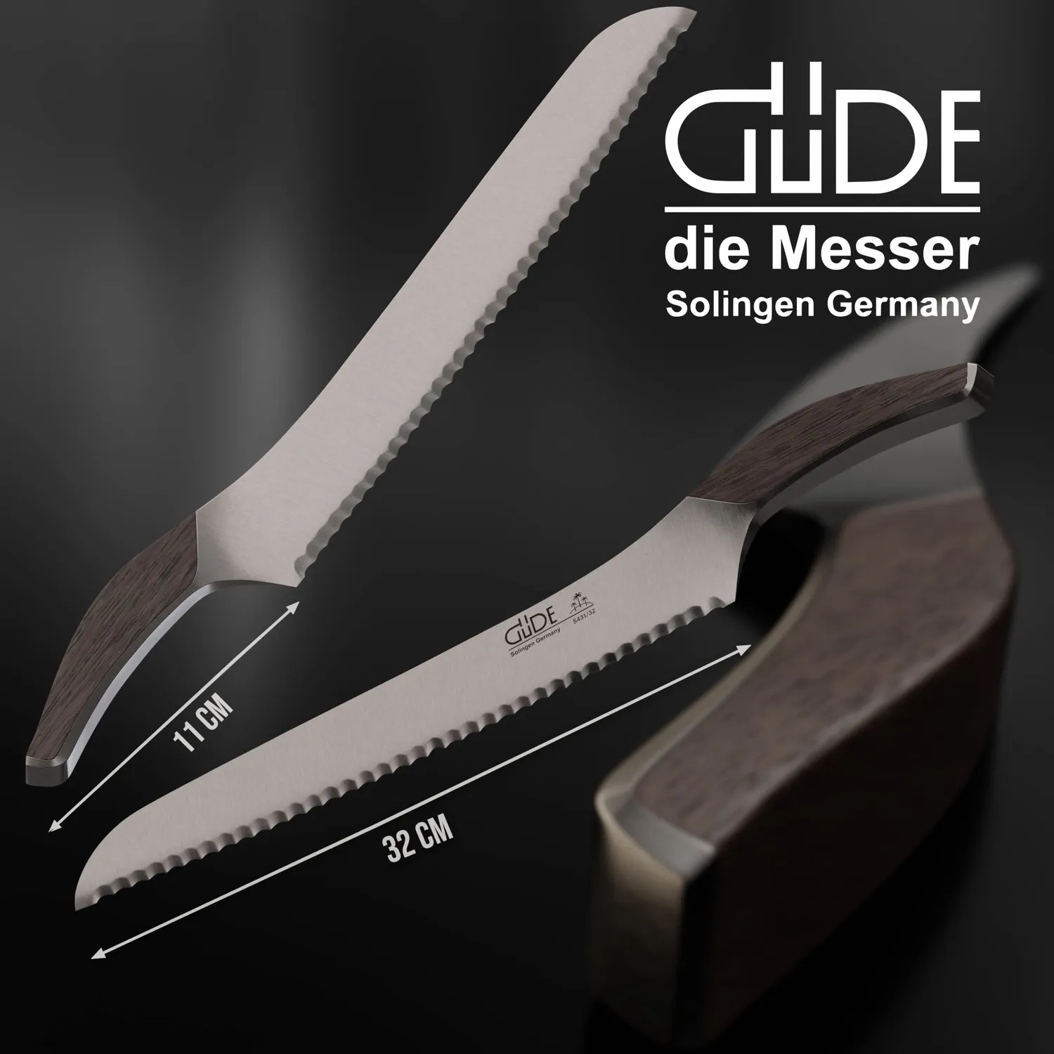 Güde Synchros coltello pane 32 cm quercia affumicata