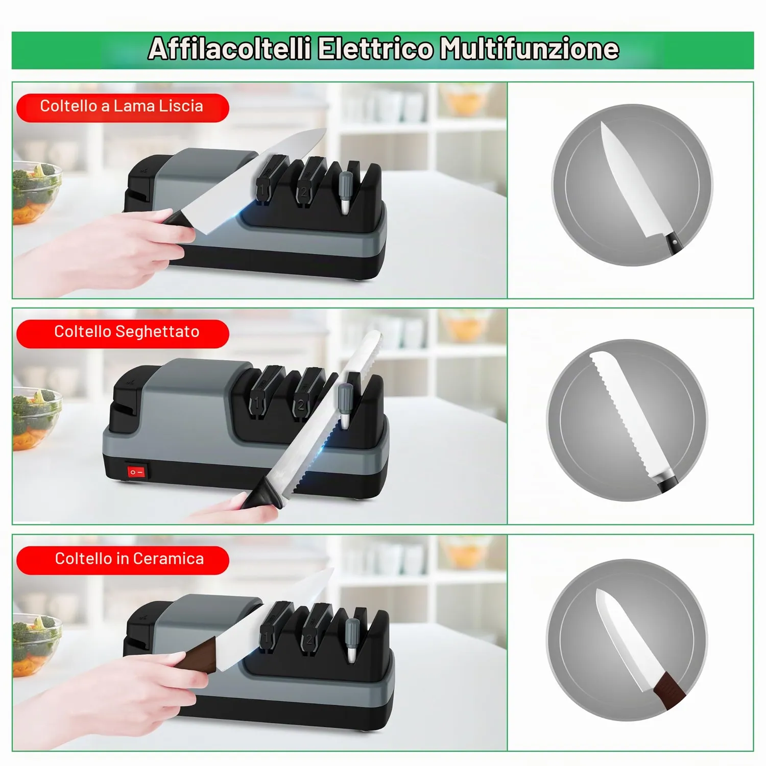 Yoorleay Affilacoltelli elettrico 4 in 1 lame forbici ceramica