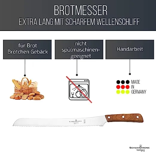 Schwertkrone Olive Classic coltello pane 30 cm manico ulivo