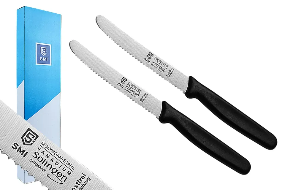 SMI Set 2 coltelli colazione tavola seghettati 11 cm nero