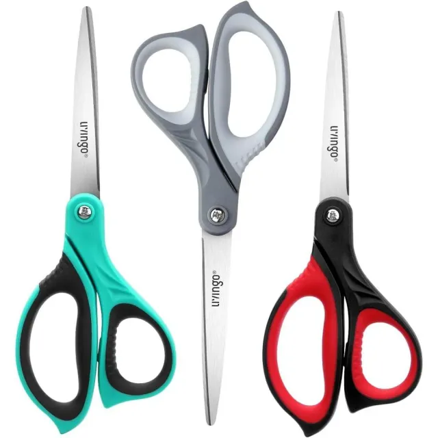 LIVINGO Forbici Multiuso 8,5 Pollici 3 Pezzi Blu Rosso Grigio