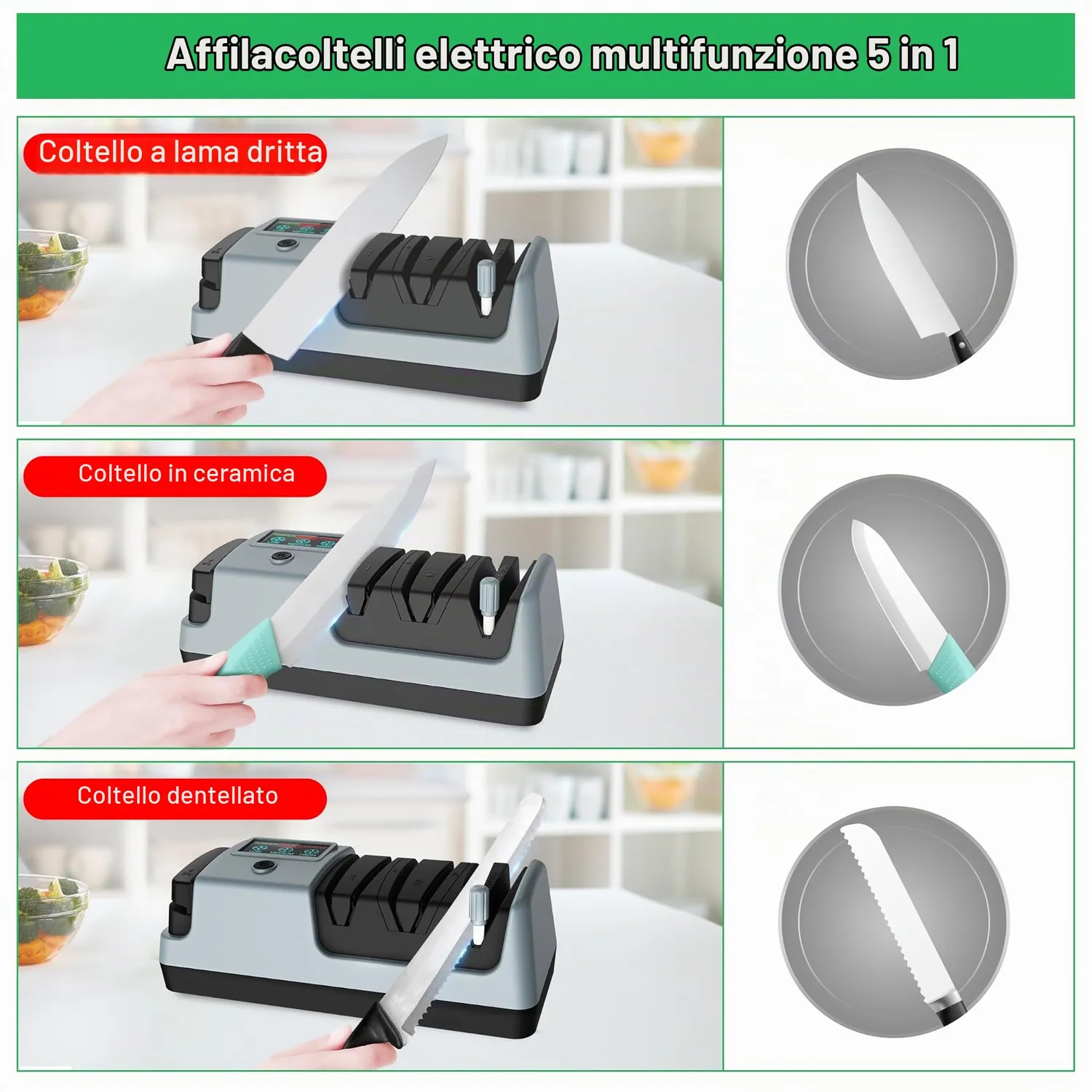 Yoorleay Affilacoltelli Elettrico 5 in 1 3 Velocità con Lucidatura