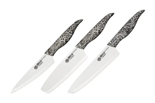 Samura Inca Set coltelli ceramica 3 pezzi bianchi