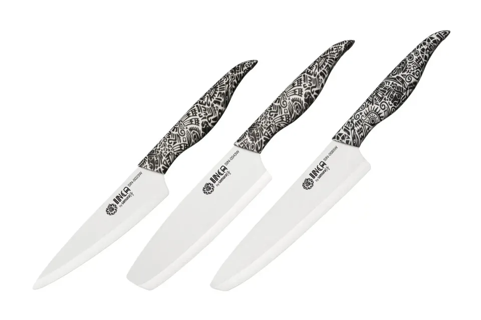 Samura Inca Set coltelli ceramica 3 pezzi bianchi