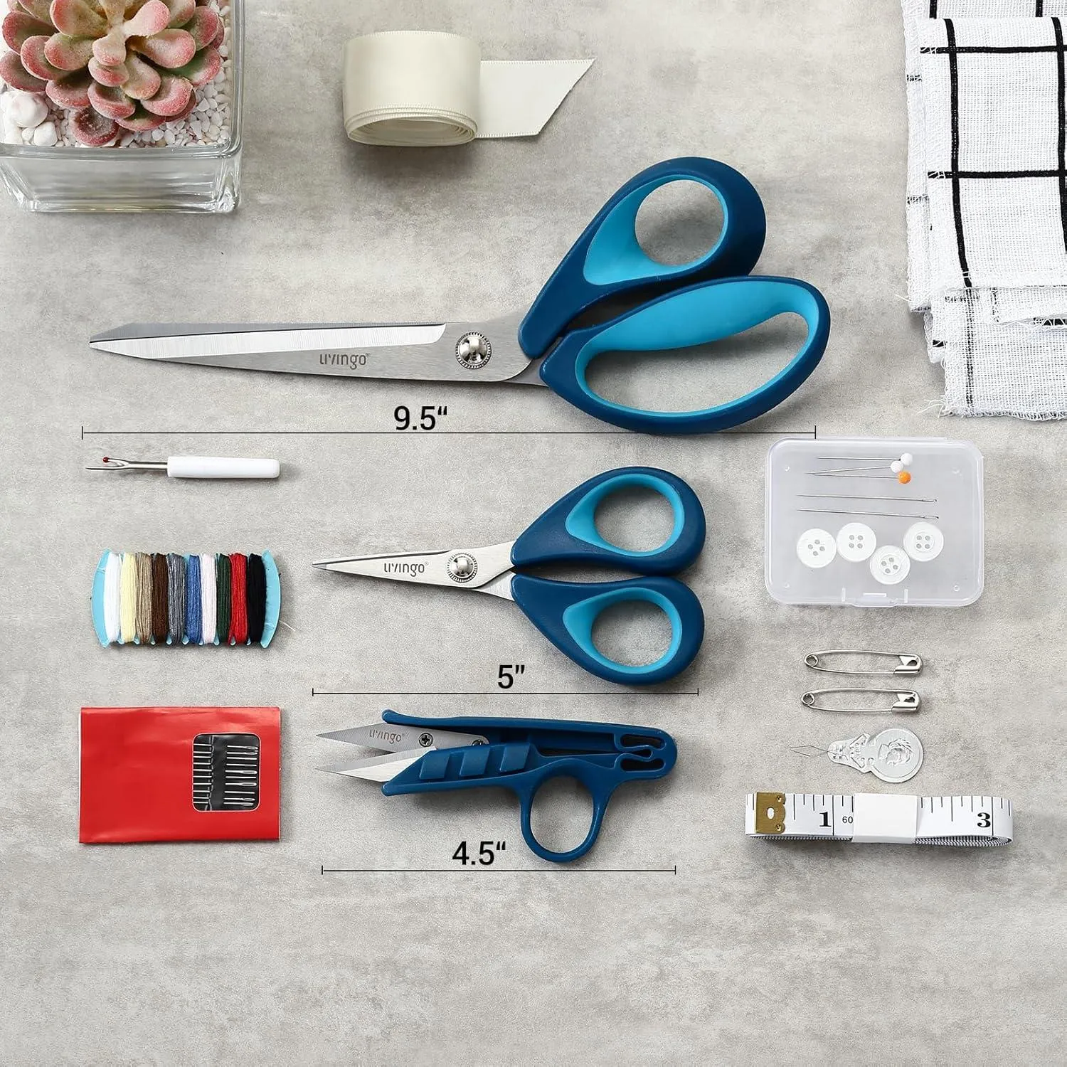 LIVINGO Set Forbici Cucito 9,5"+5"+4,5" Kit Blu