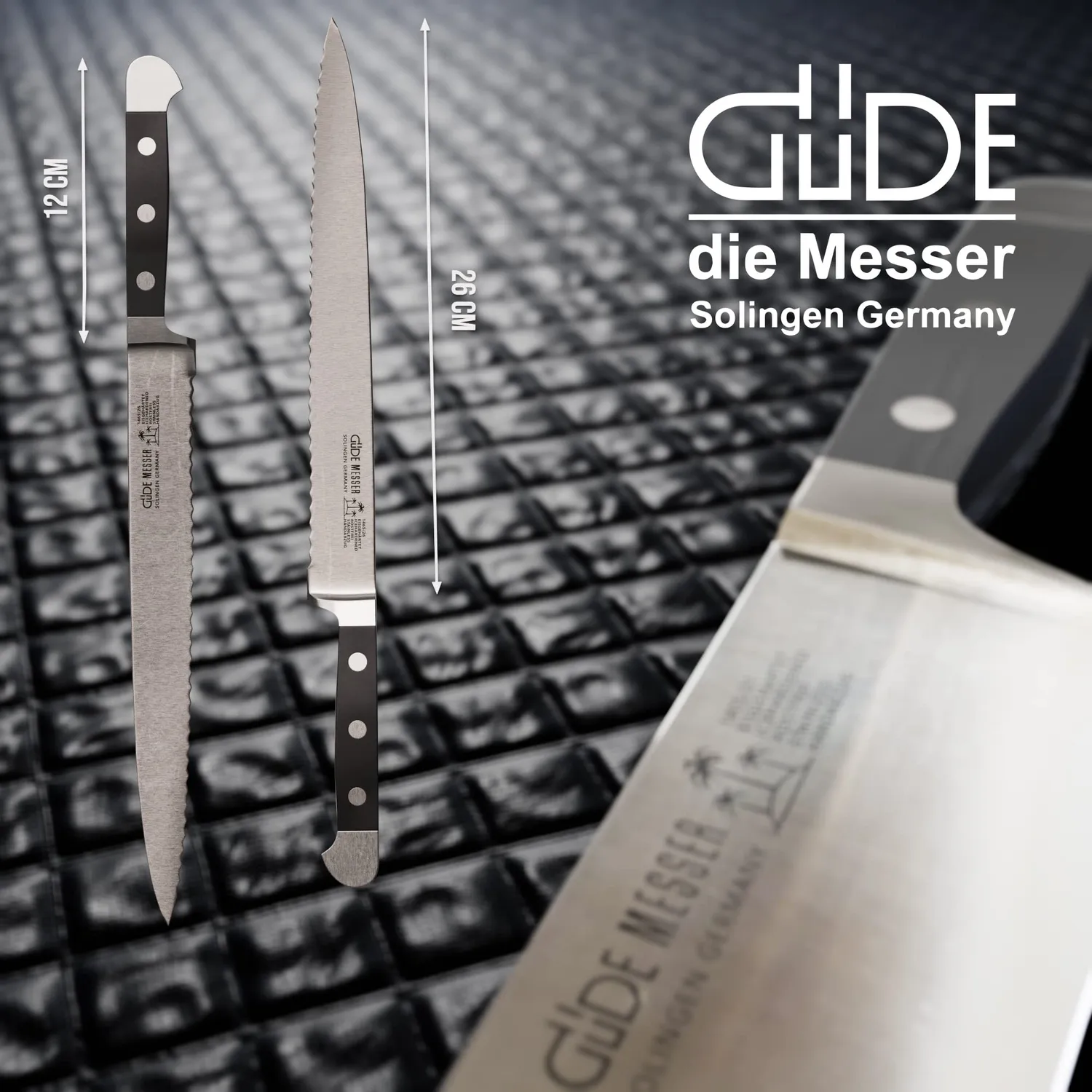 Güde Alpha coltello prosciutto 26 cm POM nero seghettato