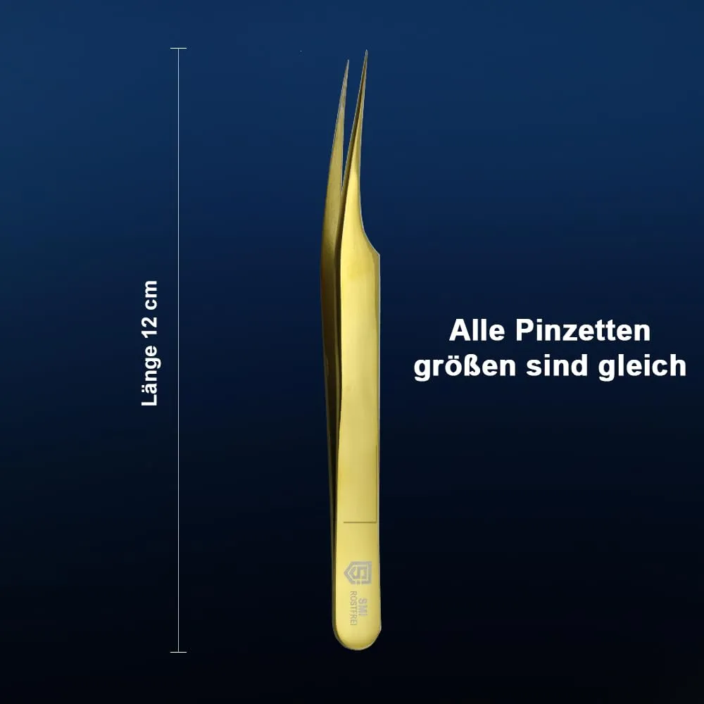 SMI Kit 8 pinzette extension ciglia oro punta fibra