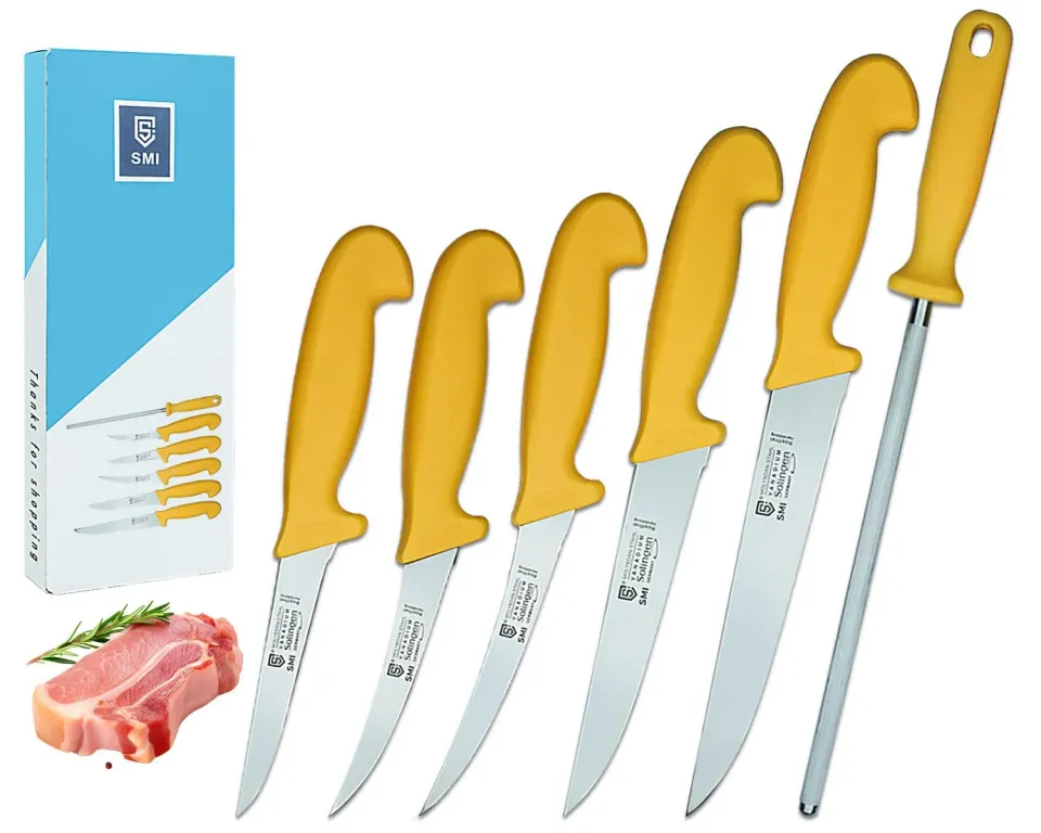 SMI Set 6 Coltelli Macellaio Disosso Gialli Acciaio 1.4116