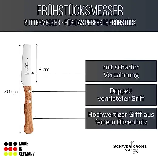 Schwertkrone Olive Classic Coltello Burro 9 cm Seghettato