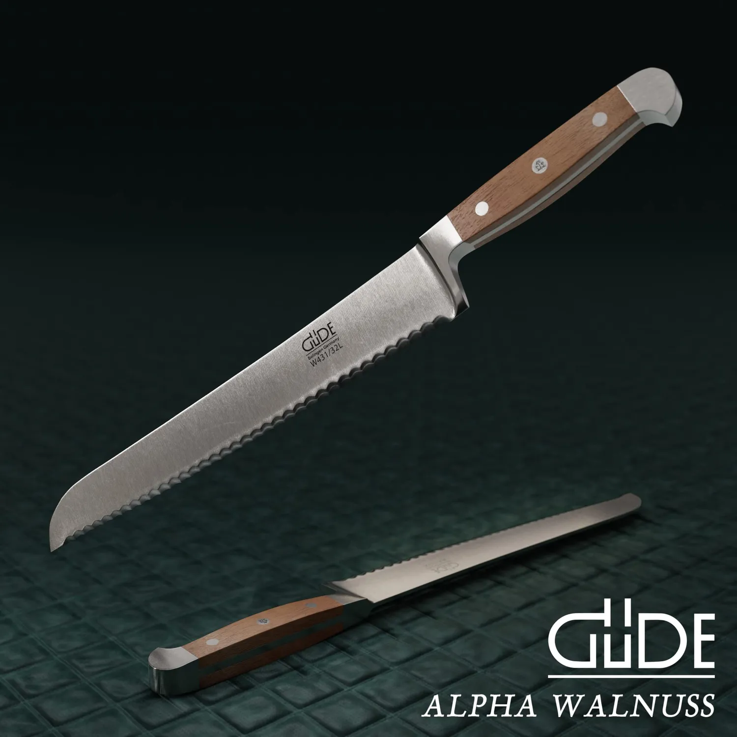 Güde Alpha Walnut coltello pane 32 cm mancino noce
