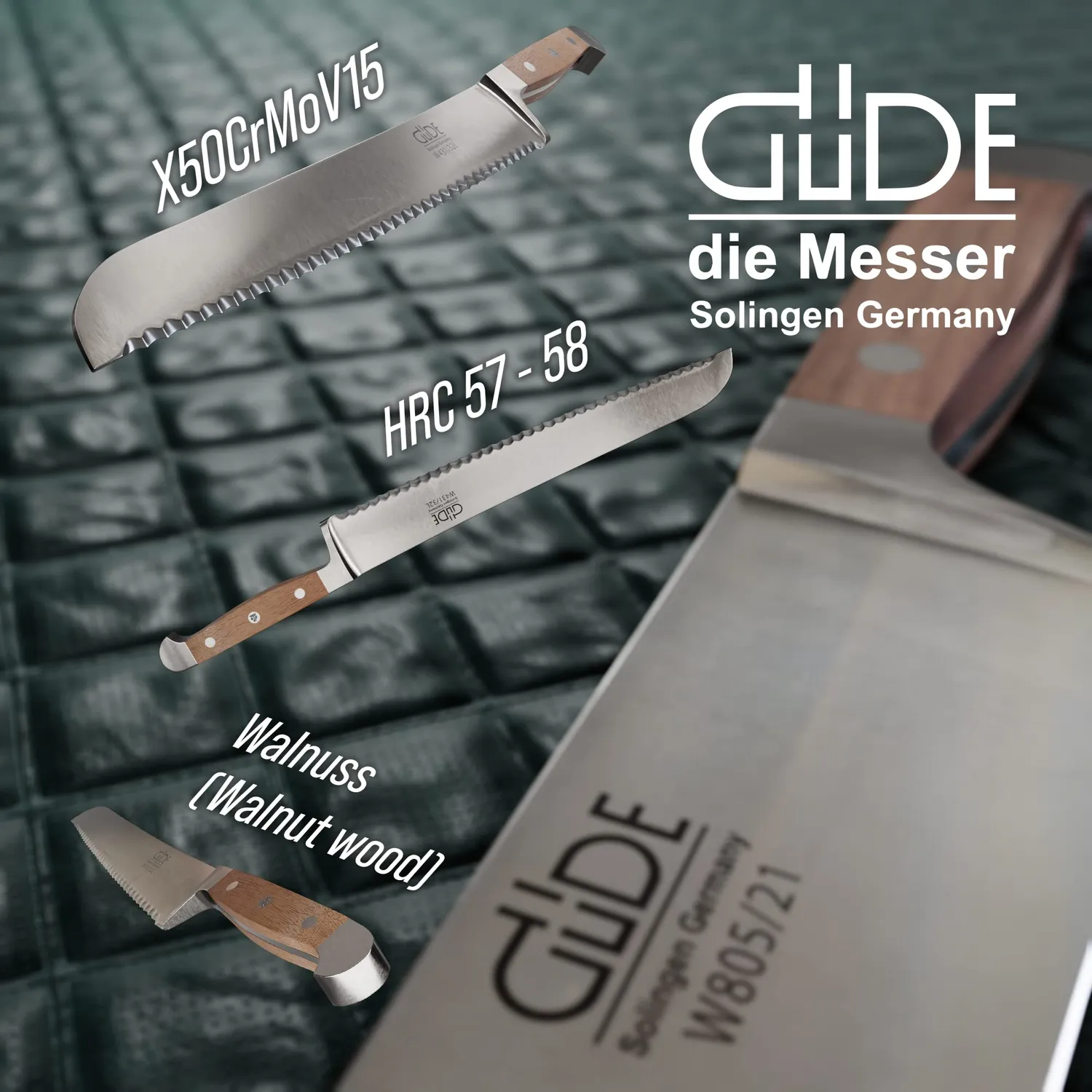 Güde Alpha Walnut coltello pane 32 cm mancino noce
