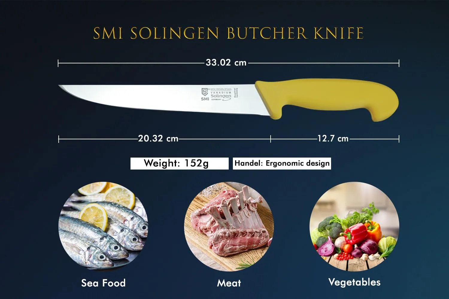 SMI Solingen Coltello Macellaio 8 pollici manico giallo