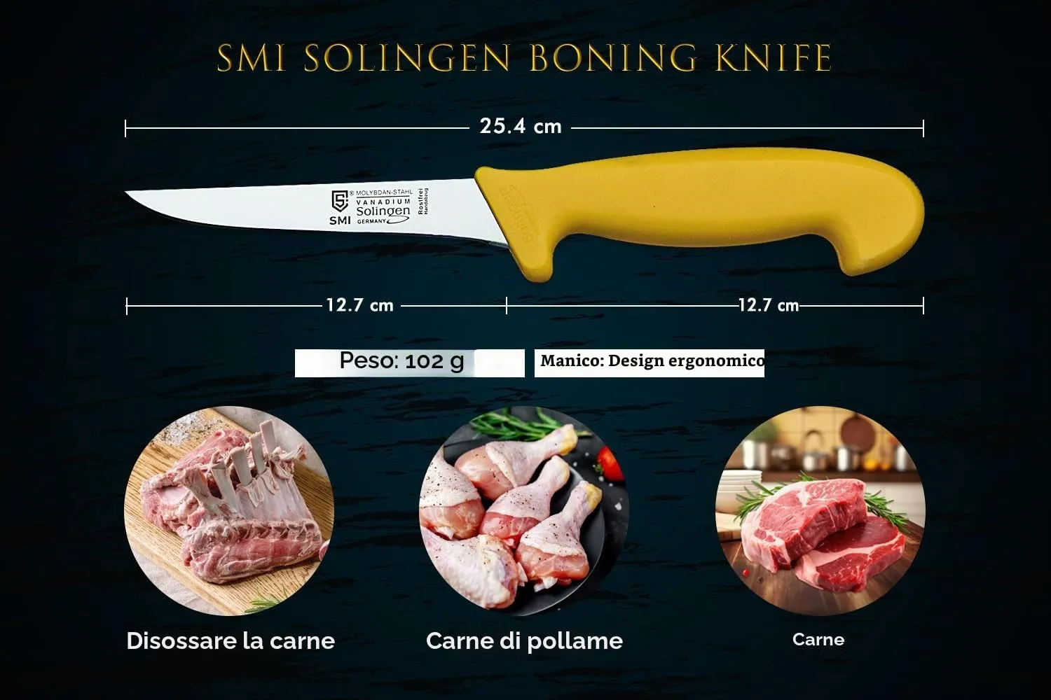 SMI Solingen Coltello Disosso 5" Giallo Acciaio 1.4116
