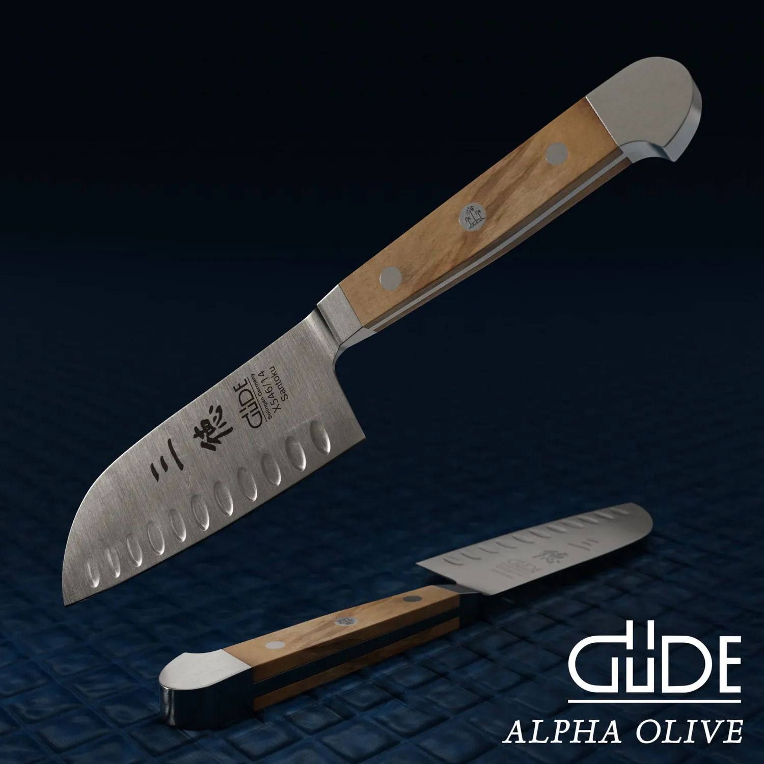 Güde Alpha-Olive Santoku alveolato 14 cm ulivo