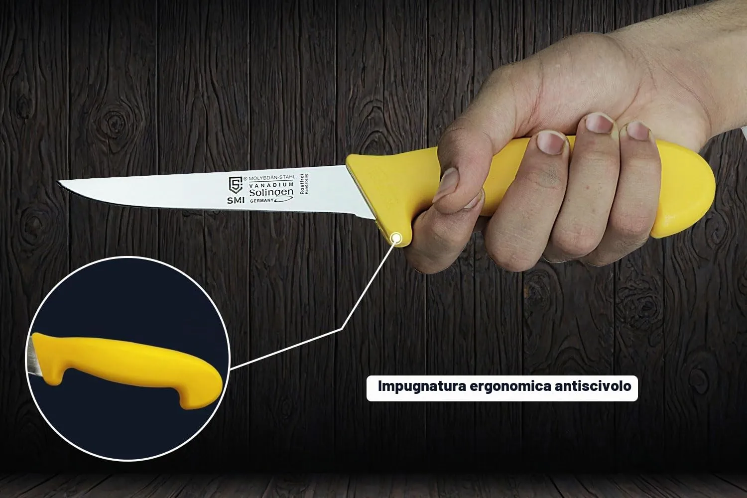 SMI Solingen Coltello Disosso 5" Giallo Acciaio 1.4116
