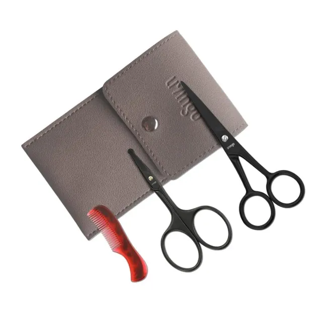 LIVINGO Forbici Baffi e Naso 4,5" Kit Nero con Pettine
