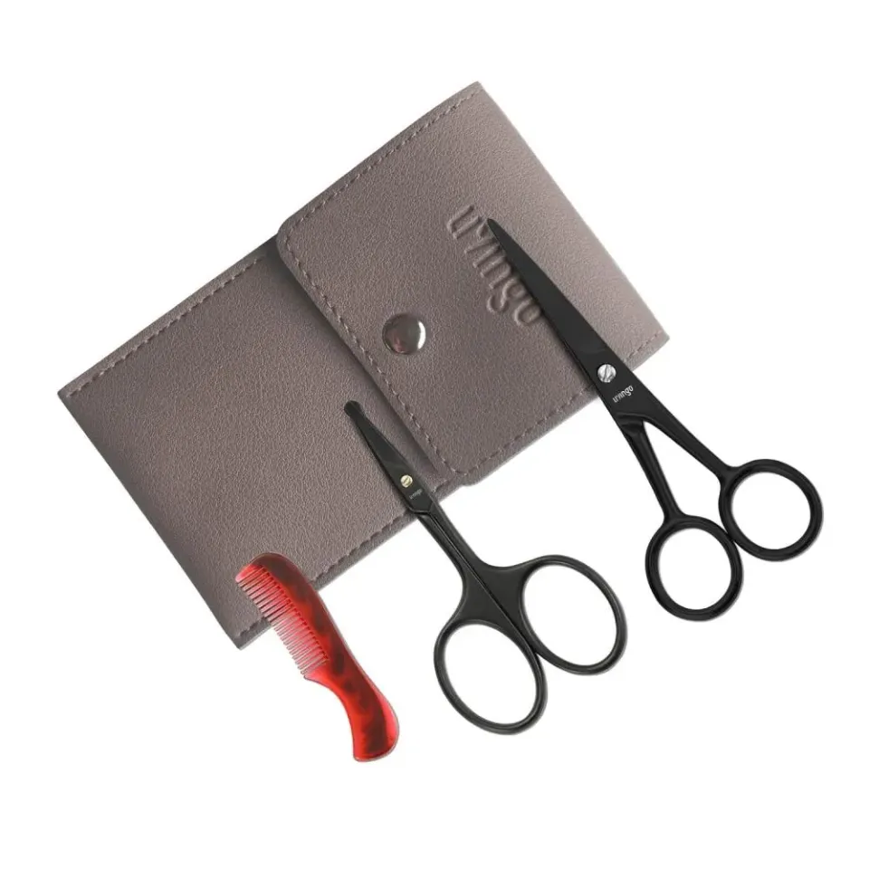LIVINGO Forbici Baffi e Naso 4,5" Kit Nero con Pettine