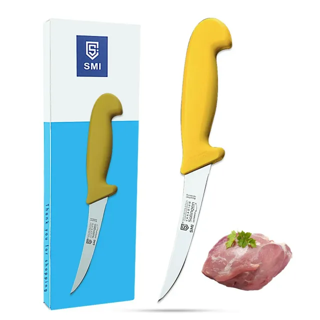 SMI Solingen Coltello Disosso Curvo 5" Flessibile Manico Giallo