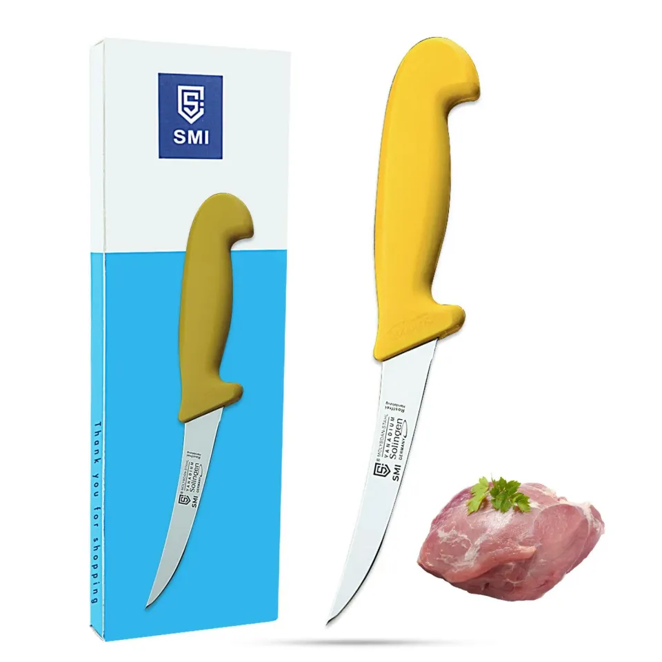 SMI Solingen Coltello Disosso Curvo 5" Flessibile Manico Giallo