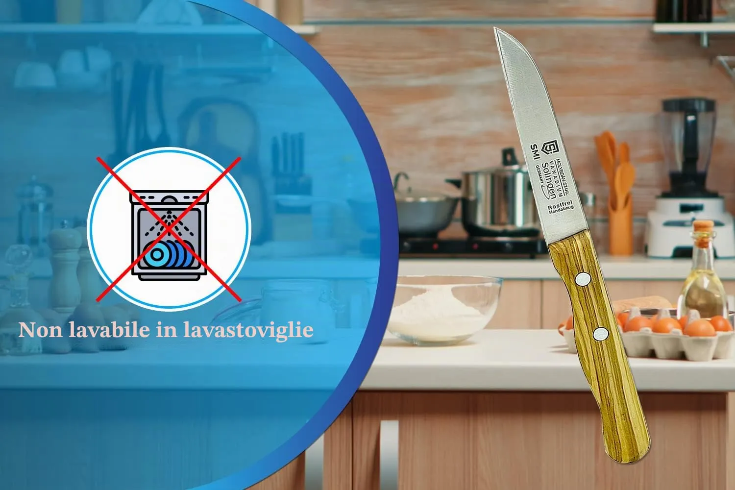 SMI Solingen Spelucchino Dritto 8 cm Manico Legno d'Ulivo