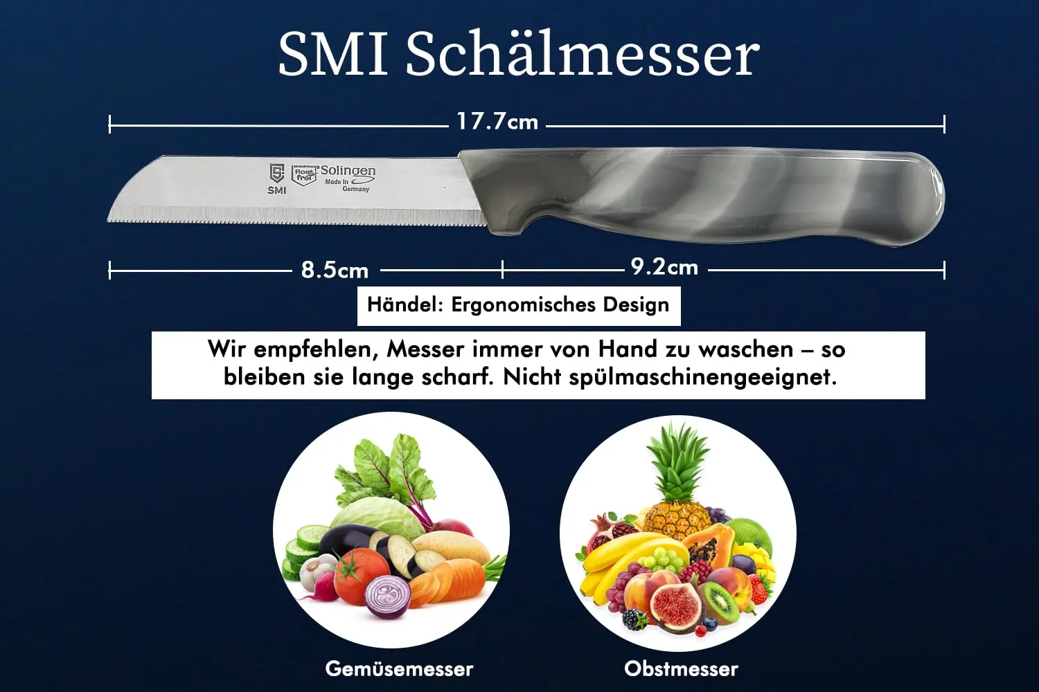 SMI Set 6 coltelli frutta spelucchino seghettati 8,5 cm grigio