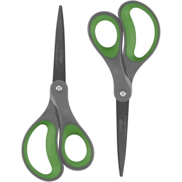 LIVINGO Forbici Ufficio 8" 2 Pezzi Antiaderenti Grigio