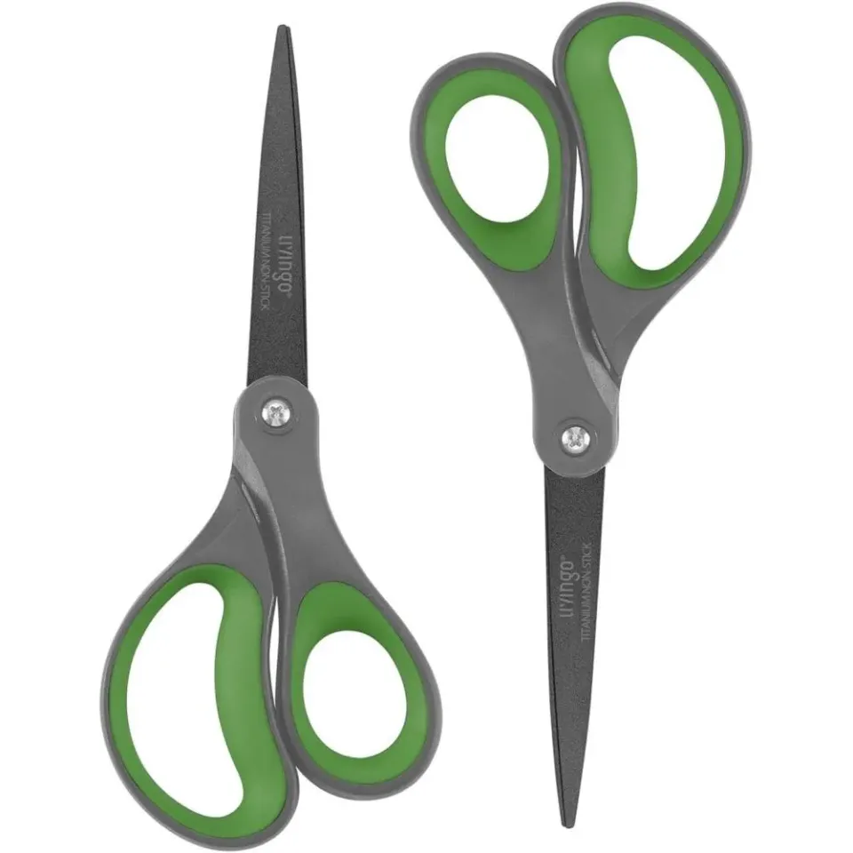 LIVINGO Forbici Ufficio 8" 2 Pezzi Antiaderenti Grigio
