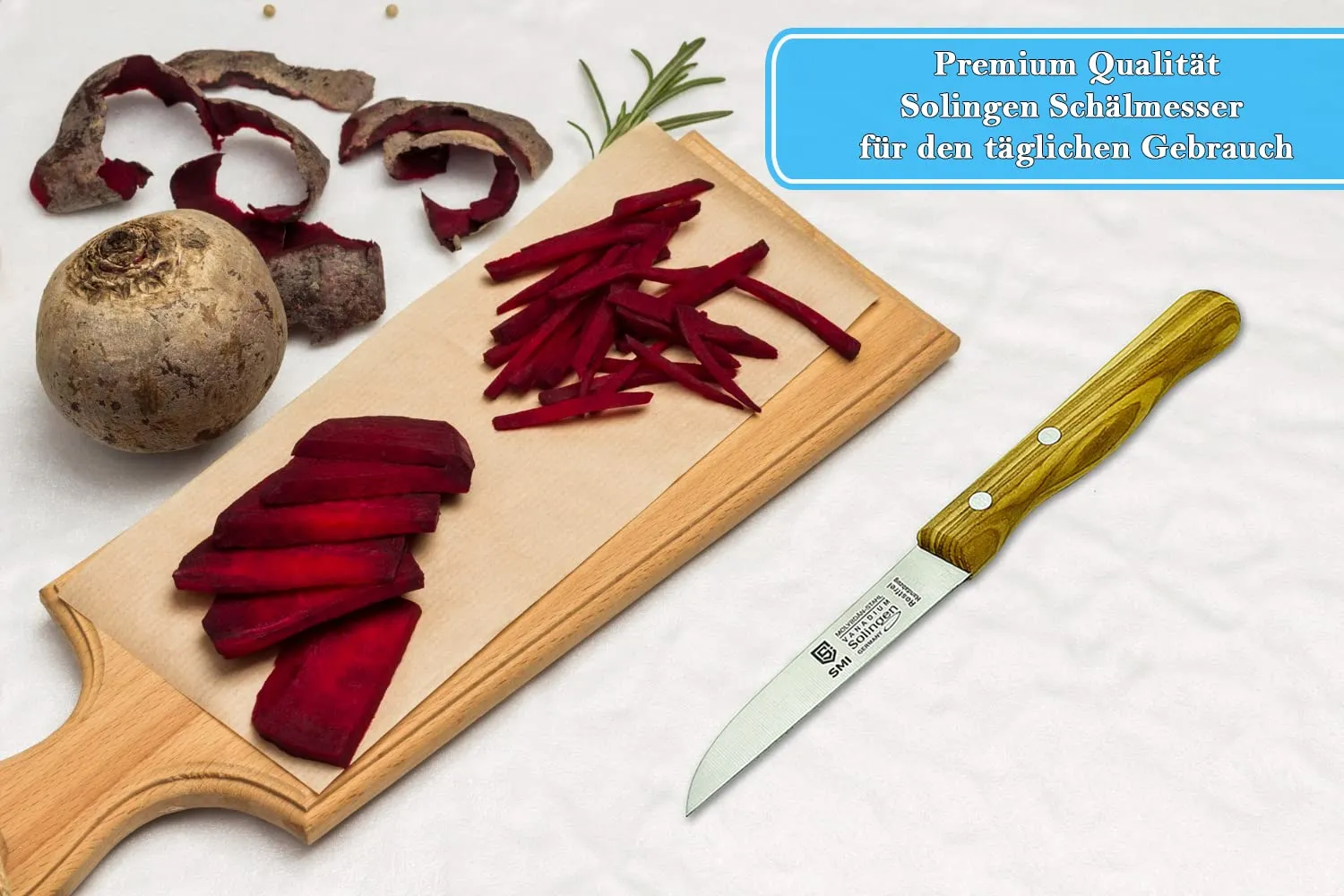 SMI Solingen Spelucchino Dritto 8 cm Manico Legno d'Ulivo