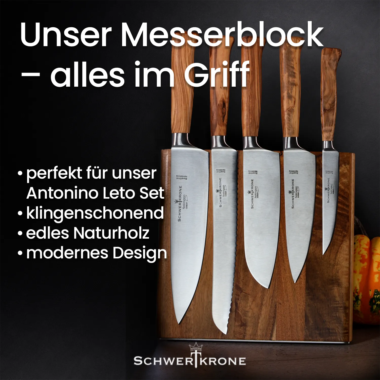 Schwertkrone Ceppo Magnetico Acacia per 6 Coltelli
