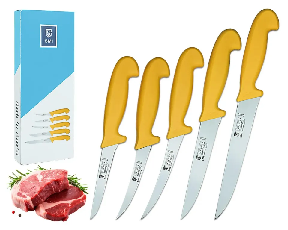 SMI Solingen Set 5 Coltelli Macellaio Gialli Acciaio 1.4116