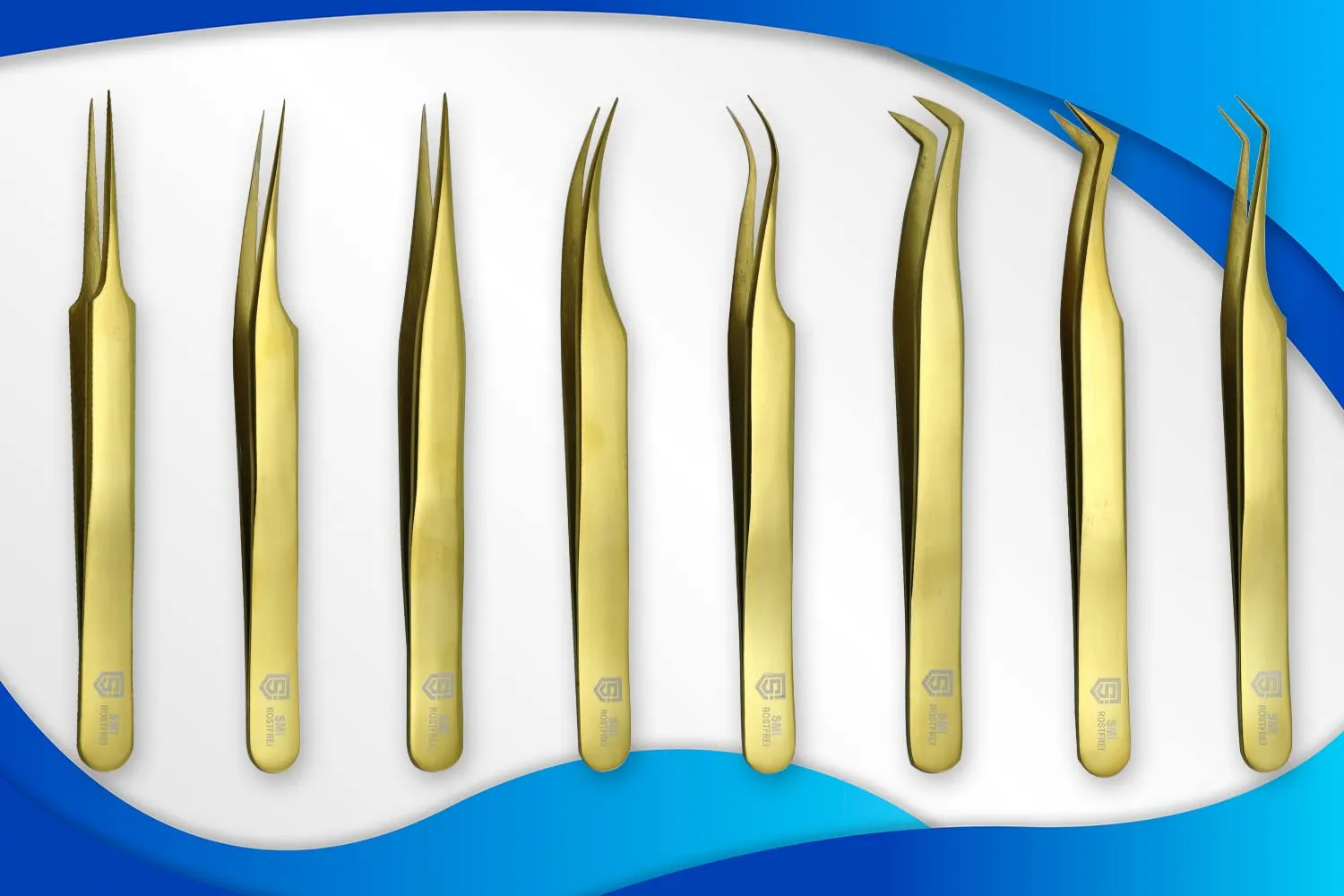 SMI Kit 8 pinzette extension ciglia oro punta fibra